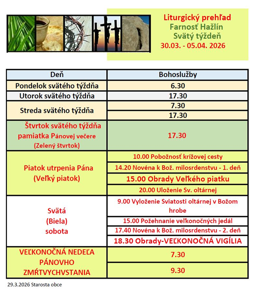 Program bohoslužieb vo Veľkom týždni