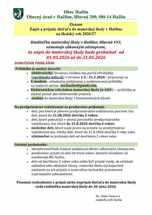 Zápis do MŠ
